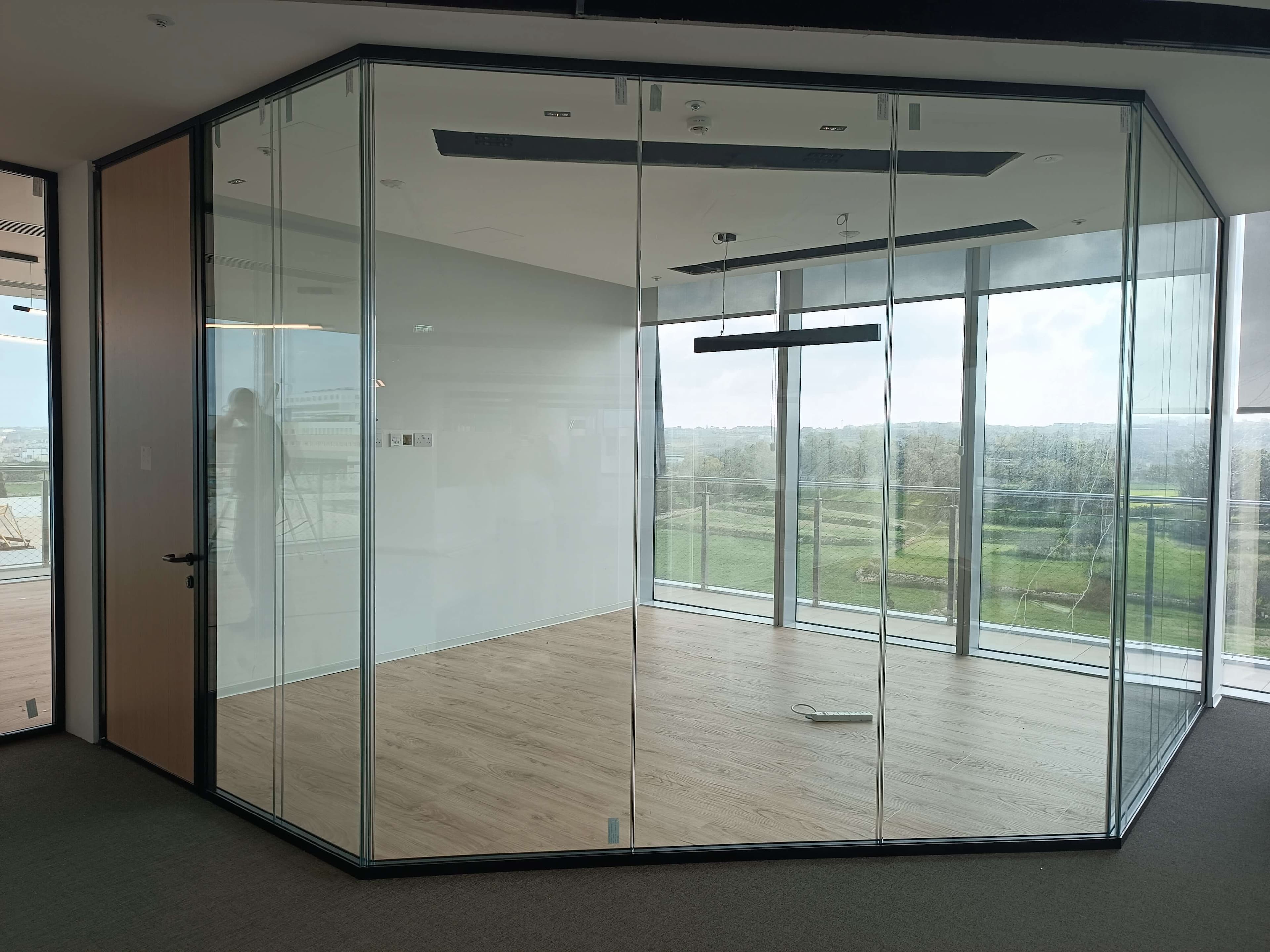 modern glass partition installation